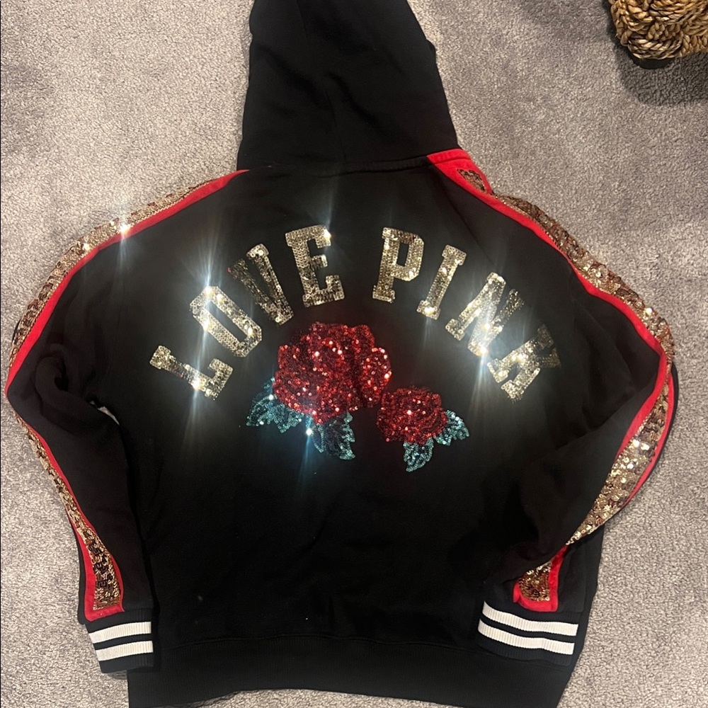 PINK Victoria's Secret Red and Gold rose detailed sequin sweat suit
